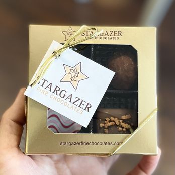 Stargazer Fine Chocolates and Coffee - Each piece of chocolate is $3 but it's more economical if you get a box of them (as 4 pieces are $12.) They, of course, have larger boxes. - Chocolatiers & Shops Near Me - Denver, Colorado Stargazer Fine Chocolates and Coffee - Each piece of chocolate is $3 but it's more economical if you get a box of them (as 4 pieces are $12.) They, of course, have larger boxes. - Chocolatiers & Shops Near Me - Denver, Colorado