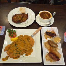 Potato Pancakes, Cup of Beef Goulash Soup, Sausage Trio, & Jager Schnitzel  04-19-2026