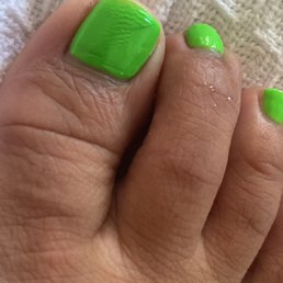 Pedicure on day 2. The cheap paint has marks in it even though I didn't wear a shoe until 24 hours later. Pedicure on day 2. The cheap paint has marks in it even though I didn't wear a shoe until 24 hours later.