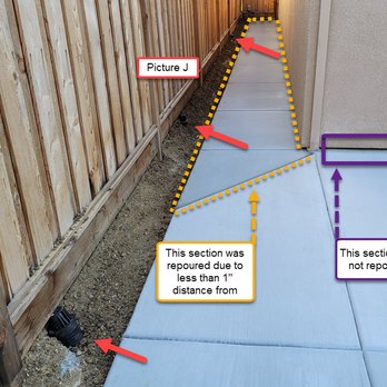California Paver Pros - Picture J - Drains installed at highest point - Yellow area was repoured to maintain 2" clearance from weep line.  Purple area still 1" - Masonry/Concrete Near Me - Roseville, California