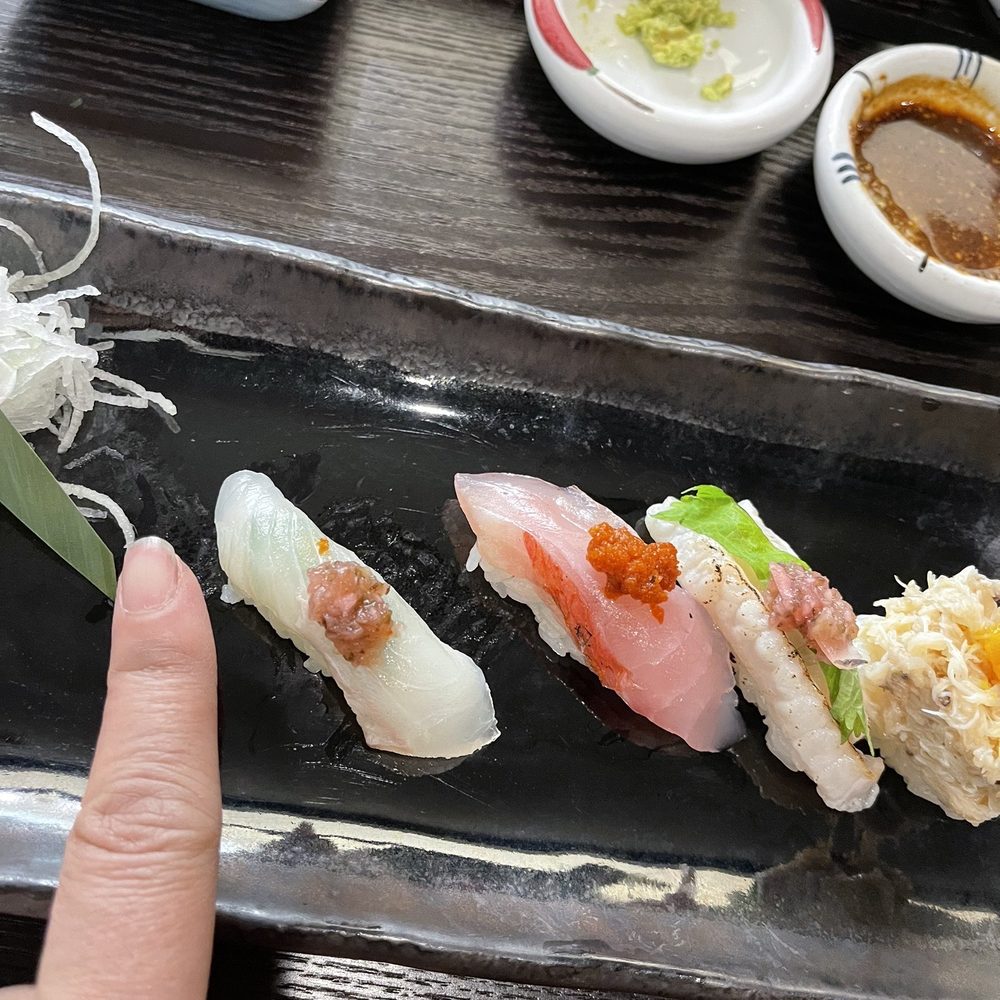 Shumi - This gives you an idea of the size of the nigiri...which is as thin as my finger. - Japanese Near Me - Ridgewood, New Jersey Shumi - This gives you an idea of the size of the nigiri...which is as thin as my finger. - Japanese Near Me - Ridgewood, New Jersey