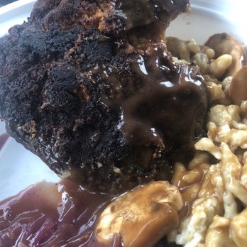 Petras Imbiss - This is a dry, charred to a crisp schnitzel, slimy cabbage & powdery tasting gravy over sticky spazel- all slopped together & barely warm. - Food Trucks Near Me - Leavenworth, Kansas