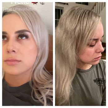 Gloss Hair Studio - No filter on either of these, both taken in same lighting same room. Two days before my appointment and then after I came home from salon - Hair Salons Near Me - San Diego, California