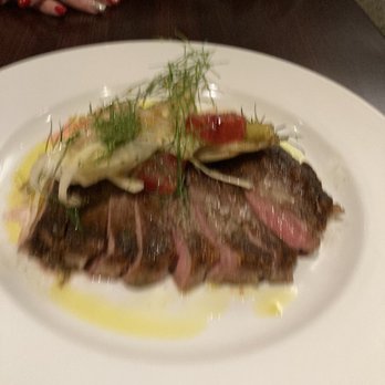 Bank + Vine - NY Strip Steak, Slow Cooked Fennel, Orange. Cooked well and a tasty char. - New American Near Me - Wilkes-Barre, Pennsylvania Bank + Vine - NY Strip Steak, Slow Cooked Fennel, Orange. Cooked well and a tasty char. - New American Near Me - Wilkes-Barre, Pennsylvania