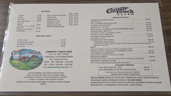 Menu photo 8 Country Touch Cafe Torrance, CA Menu photo 8 Country Touch Cafe Torrance, CA