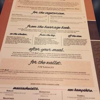 110 Grill - 110 Grill of Braintree -- 170 Forbes Road, Braintree                  Menu - New American Near Me - Braintree, Massachusetts
