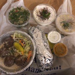 Falafel plate, Babaghanoush, Tabule, Lebne