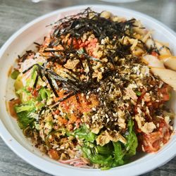 Poke Chef - Create Your Own Large Poke Bowl with 1x spicy tuna & 2x spicy salmon with free add ons.