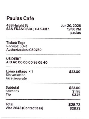 Menu photo 1 Paula's Cafe San Francisco, CA Menu photo 1 Paula's Cafe San Francisco, CA