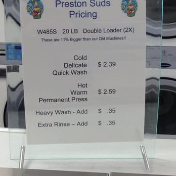 Preston Suds Laundromat - Price list for the smallest size washing machines. - Laundromat Near Me - Charlottesville, Virginia Preston Suds Laundromat - Price list for the smallest size washing machines. - Laundromat Near Me - Charlottesville, Virginia
