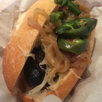 Wursthaus - Chicken spicy mango with sauerkraut, onions and jalapeños - Pubs Near Me - Santa Ana, California Wursthaus - Chicken spicy mango with sauerkraut, onions and jalapeños - Pubs Near Me - Santa Ana, California