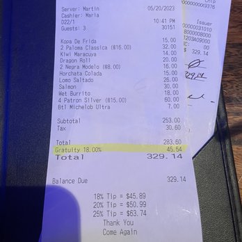 Kalaveras - Our total bill for 3. The place is great atmosphere and great for pictures, the prices over priced in my opinion. - New Mexican Cuisine Near Me - Long Beach, California