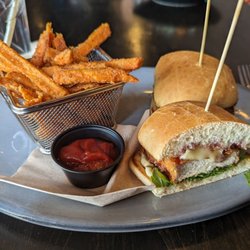 City Line Bar and Grill - Chicken sandwich with sweet potato fries. The fries were amazing actually. Muther Clucker