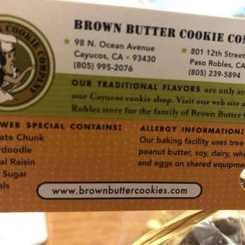 Brown Butter Cookie - List of cookies that came in tower.  7-29-19 - Bakeries Near Me - Cayucos, California