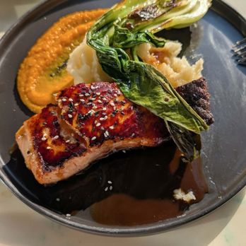 Cebu Bar & Bistro - Miso- Glazed Pan Seared Norwegian Salmon GF - Breakfast & Brunch Near Me - Brooklyn, New York Cebu Bar & Bistro - Miso- Glazed Pan Seared Norwegian Salmon GF - Breakfast & Brunch Near Me - Brooklyn, New York