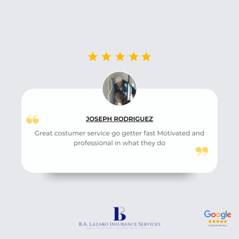 BA Lazaro Insurance Services - Another satisfied client's review! Trust BA Lazaro Insurance for your insurance needs. Your peace of mind is our mission! - Auto Insurance Near Me - Carmichael, California