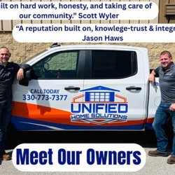 Unified Home Solutions - Meet our owners! Jason Haws & Scott Wyler locally owned and operated company in Kent, Ohio.  Offering insulation, garage doors, & windows.