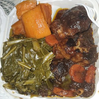 Roy's Fish Fry - 5/5/2024. oxtail dinner, collard greens & yams. - Seafood Near Me - Newark, New Jersey Roy's Fish Fry - 5/5/2024. oxtail dinner, collard greens & yams. - Seafood Near Me - Newark, New Jersey