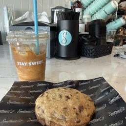 cookie butter latte and nutella stuffed cookie