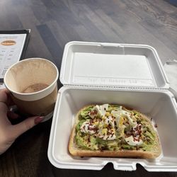 Avocado egg toast and hot cocoa