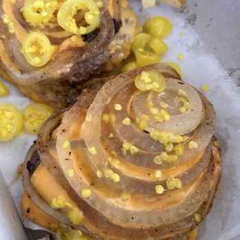 In-N-Out Burger - 2 Flying Dutchman mustard fried add whole grilled onions and yellow chilis - Burgers Near Me - Glendale, California In-N-Out Burger - 2 Flying Dutchman mustard fried add whole grilled onions and yellow chilis - Burgers Near Me - Glendale, California