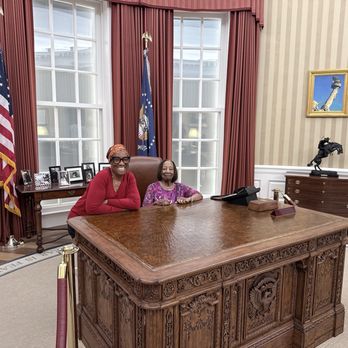 Obama Presidential Center - My mother and I at the Presidential Oval Office desk - Museums Near Me - Chicago, Illinois Obama Presidential Center - My mother and I at the Presidential Oval Office desk - Museums Near Me - Chicago, Illinois