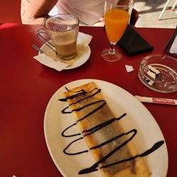 Carmela - Chocolate crepe, coffee and OJ
