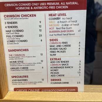 Crimson Coward - Menu - Chicken Shop Near Me - Downey, California