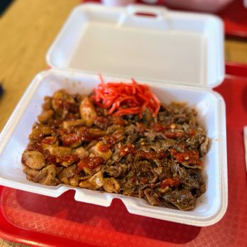 Okazya Kitchen - Large half & half bowl. Spicy chicken spicy beef. - Japanese Near Me - Fullerton, California Okazya Kitchen - Large half & half bowl. Spicy chicken spicy beef. - Japanese Near Me - Fullerton, California