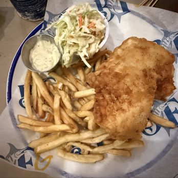 Big Fish Grill Rehoboth - Fish & Chips with fries and cole slaw. It was pretty decent. - Seafood Near Me - Rehoboth Beach, Delaware