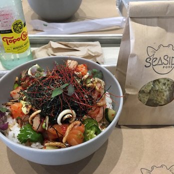 Seaside Poke - Truffle salmon and yellow tail and matcha Rice Krispies - Poke Near Me - Houston, Texas