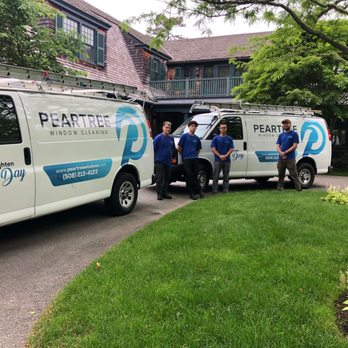 Peartree Window Cleaning - vans and crews at the job site. - Window Washing Near Me - Hyannis, Massachusetts Peartree Window Cleaning - vans and crews at the job site. - Window Washing Near Me - Hyannis, Massachusetts