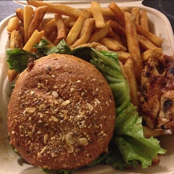 Bareburger - Murray Hill - Grilled Chicken Mediterranean Burger with Fries - Burgers Near Me - New York, New York Bareburger - Murray Hill - Grilled Chicken Mediterranean Burger with Fries - Burgers Near Me - New York, New York
