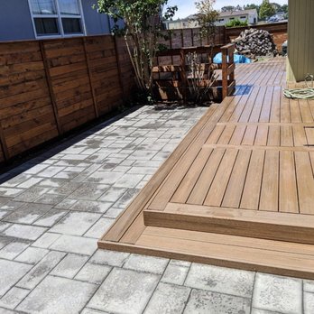 Hunter and Son Construction - Stamped concrete, new cedar fencing, Toasted sand Trex decking and cedar bench in Myrtletown - General Contractors Near Me Hunter and Son Construction - Stamped concrete, new cedar fencing, Toasted sand Trex decking and cedar bench in Myrtletown - General Contractors Near Me