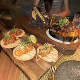Steak fajitas  Tinga tacos  Fish tacos