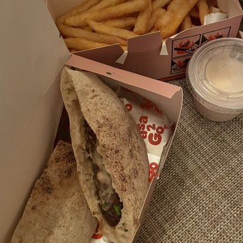 Tasa2Go - Beef Kofta Sandwhich w/ Tahini Sauce, Side of Fries - Egyptian Near Me - Fullerton, California