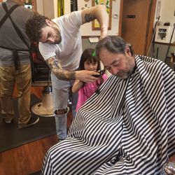 Heritage Barbershop - Helping with Daddy's buzz cut.