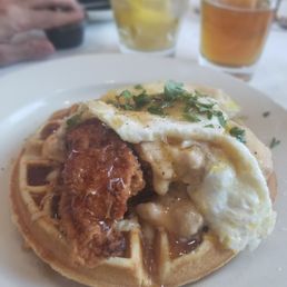 Chicken and waffles with sausage gravy Chicken and waffles with sausage gravy