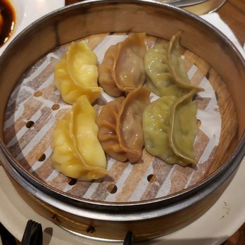 Trendy Dumpling - Tri colored dumplings, pork (yellow) beef (brown) and veggie (green) - Noodles Near Me - Houston, Texas