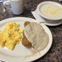 Bricktown Diner & Coney Island - Fried steak, eggs (with doo pop ecially requested cheese) and grits
