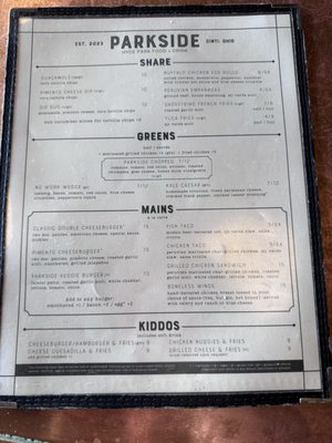 Menu photo 2 Parkside Hyde Park Food+Drink Cincinnati, OH