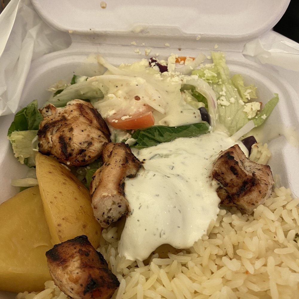 Jimmy the Greek - chicken, rice, and vegetables in a styrofoam container - Food Court Near Me - Mississauga, Ontario Jimmy the Greek - chicken, rice, and vegetables in a styrofoam container - Food Court Near Me - Mississauga, Ontario