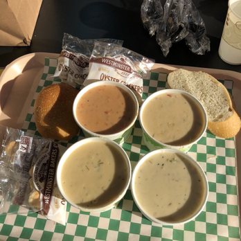 Pike Place Chowder - Sampler - Seafood Bisque, Lobster/Crab/Corn Special, New England, and Seared Scallops - Seafood Near Me - Seattle, Washington Pike Place Chowder - Sampler - Seafood Bisque, Lobster/Crab/Corn Special, New England, and Seared Scallops - Seafood Near Me - Seattle, Washington