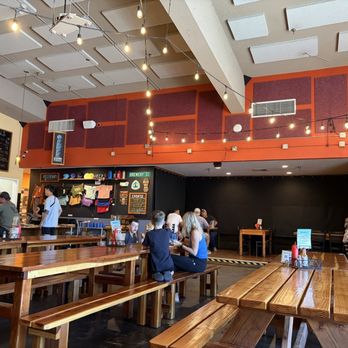 Mountain Rambler Brewery - Seating and where the guy in blue shirt is-is where you order. - New American Near Me - Bishop, California