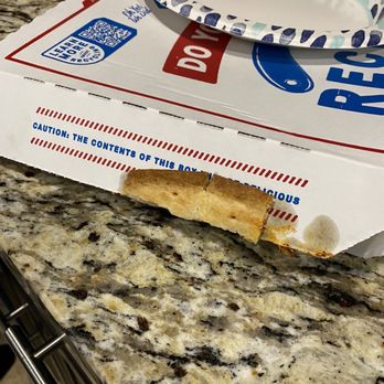 Domino's Pizza - Like really? Piece of pizza stuck to outside of box. - Chicken Wings Near Me - Travis Afb, California Domino's Pizza - Like really? Piece of pizza stuck to outside of box. - Chicken Wings Near Me - Travis Afb, California