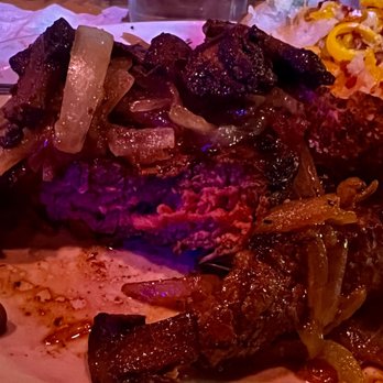 Texas Roadhouse - Filet mignon, rare, smothered with onions and mushrooms, and a loaded baked potato. - American Near Me - Henderson, Nevada Texas Roadhouse - Filet mignon, rare, smothered with onions and mushrooms, and a loaded baked potato. - American Near Me - Henderson, Nevada