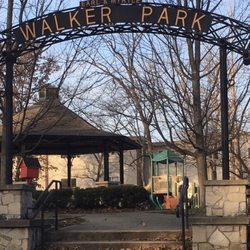 Walker Park - Taylor Avenue entrance with gazebo and playground in background.