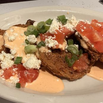The Med - Fried green tomatoes. Really good. Love the breading and smack sauce - Mediterranean Near Me - Asheville, North Carolina The Med - Fried green tomatoes. Really good. Love the breading and smack sauce - Mediterranean Near Me - Asheville, North Carolina