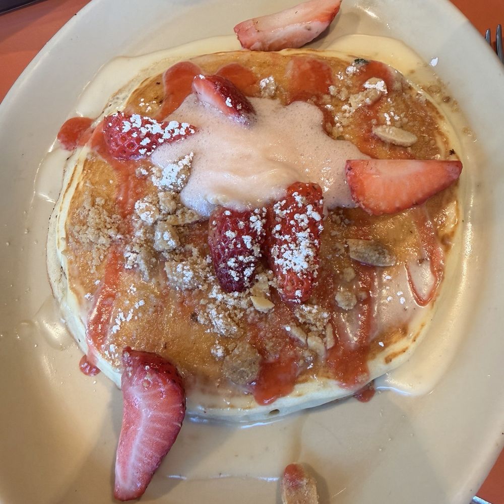 Snooze, an A.M. Eatery - Strawberry Shortcake Pancakes - Breakfast & Brunch Near Me - Houston, Texas