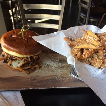 Flamme Burger - Keystone - BBQ burger ($8.95) and Parmesan truffle fries ($2.95) - Burgers Near Me - Indianapolis, Indiana